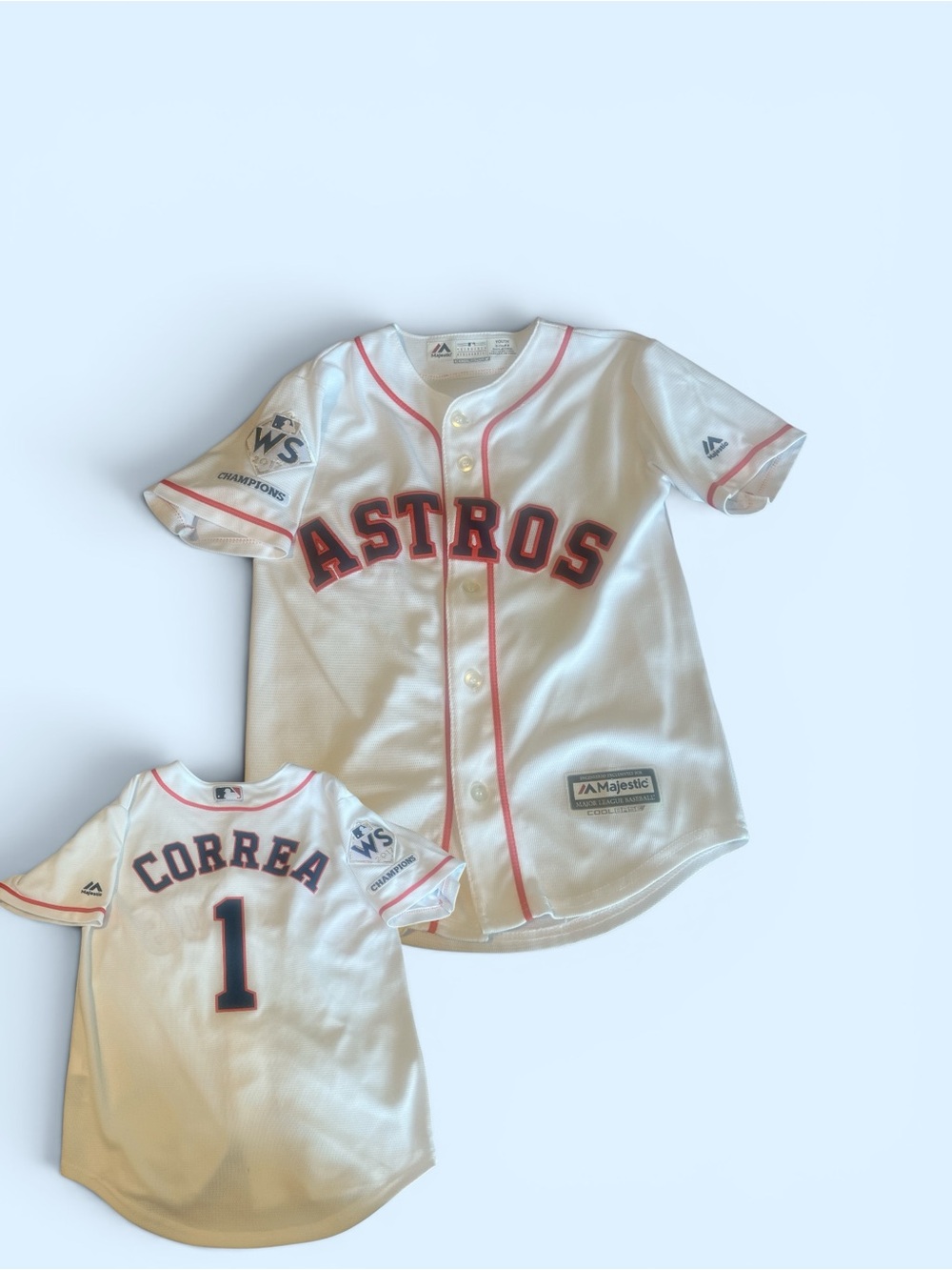 FA White Astros Kids Jersey with Orange/Navy Trim - Correa #1